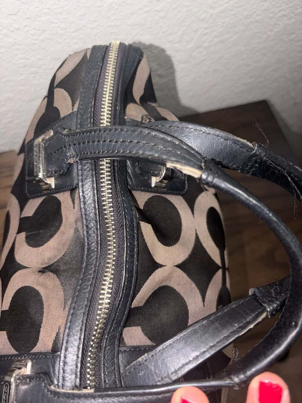 Coach Taylor Op Art Satchel Black and Charcoal Canvas Bag - Picture 8 of 10